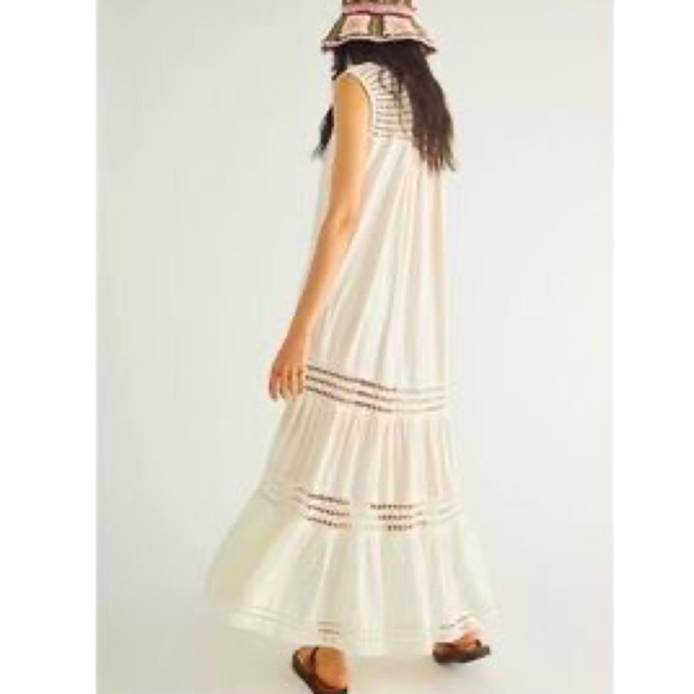 Free People Cream and Light Pink Crochet-Trim Maxi Dress - Picture 2 of 8